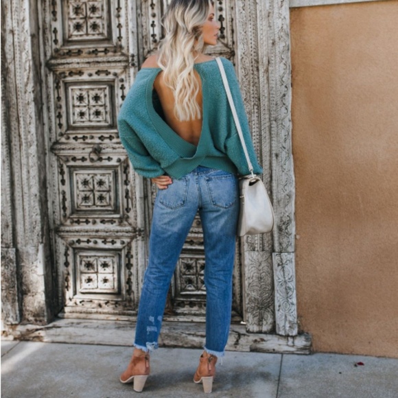 GWENIE Open Back Teal Sweater - Picture 4 of 7